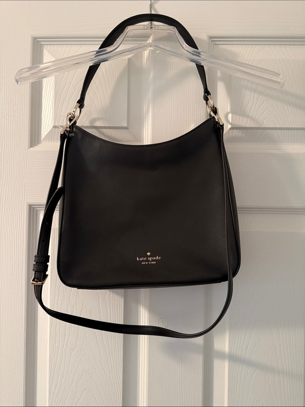 kate spade Black Saffiano Leather Hobo Shoulder Bag with Gold Hardware